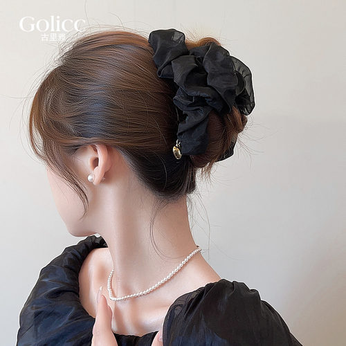韩系黑色褶皱网纱抓夹高级感头饰