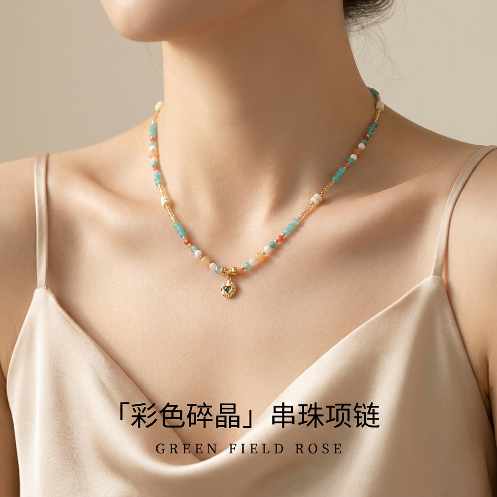 高级感颈链多巴胺小米珠串珠项链女夏日吊坠配饰品轻奢小众锁骨链