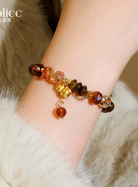 金色条纹葫芦虎眼石水晶串珠手串