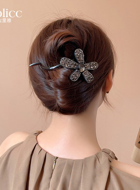 满钻花朵后脑勺扭扭一字夹女发夹高级感2026新款头发夹子头饰发饰
