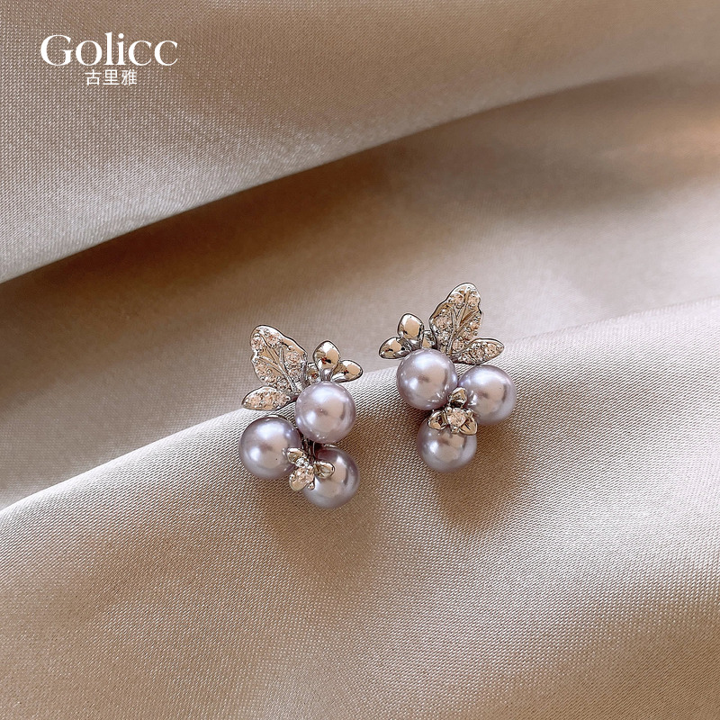 银色微镶珍珠花瓣耳环超好看耳饰