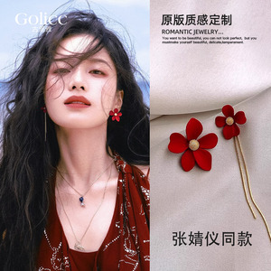 红色大花瓣耳环女2026新款爆款夏季耳饰品轻奢高级感夸张耳钉
