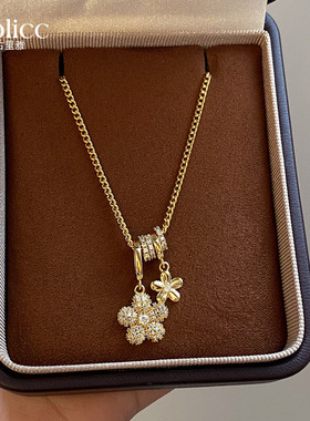 金色镂空满钻花朵项链配毛衣饰品