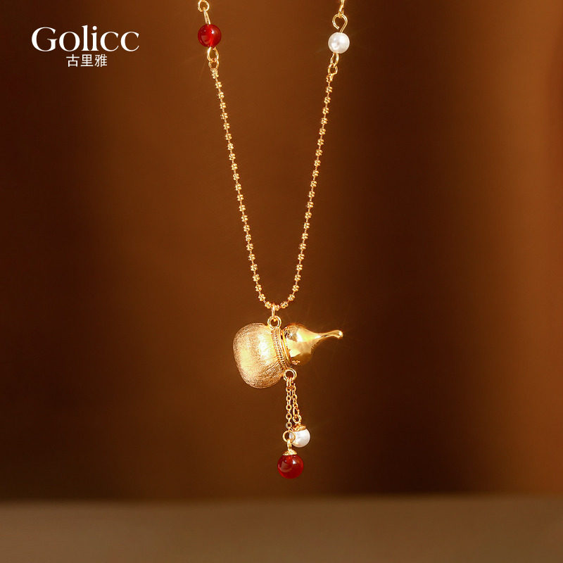 古法沙金葫芦吊坠项链女2026新款高级感轻奢小众秋冬毛衣链配饰品