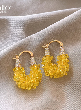 黄色锆石耳钉女精致高级感耳环超好看独特漂亮耳饰2026年新款爆款