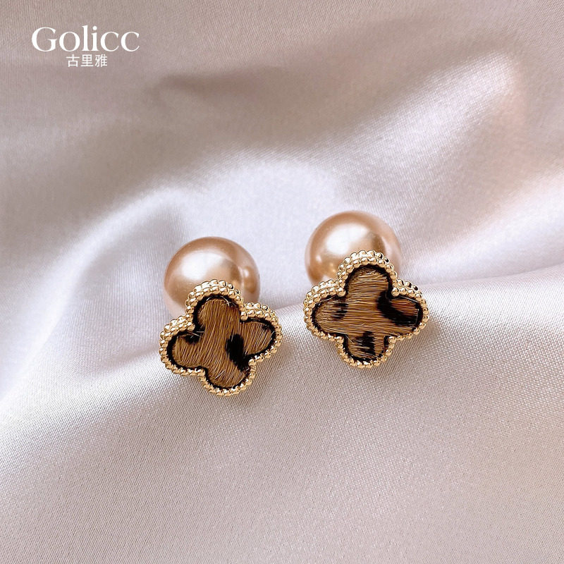 双面豹纹马毛四叶草珍珠耳环女2026新款高级感耳钉适合冬天的耳饰,饰品/流行首饰/时尚饰品新,耳环,淘宝优惠券,粉丝福利购,淘宝优惠卷