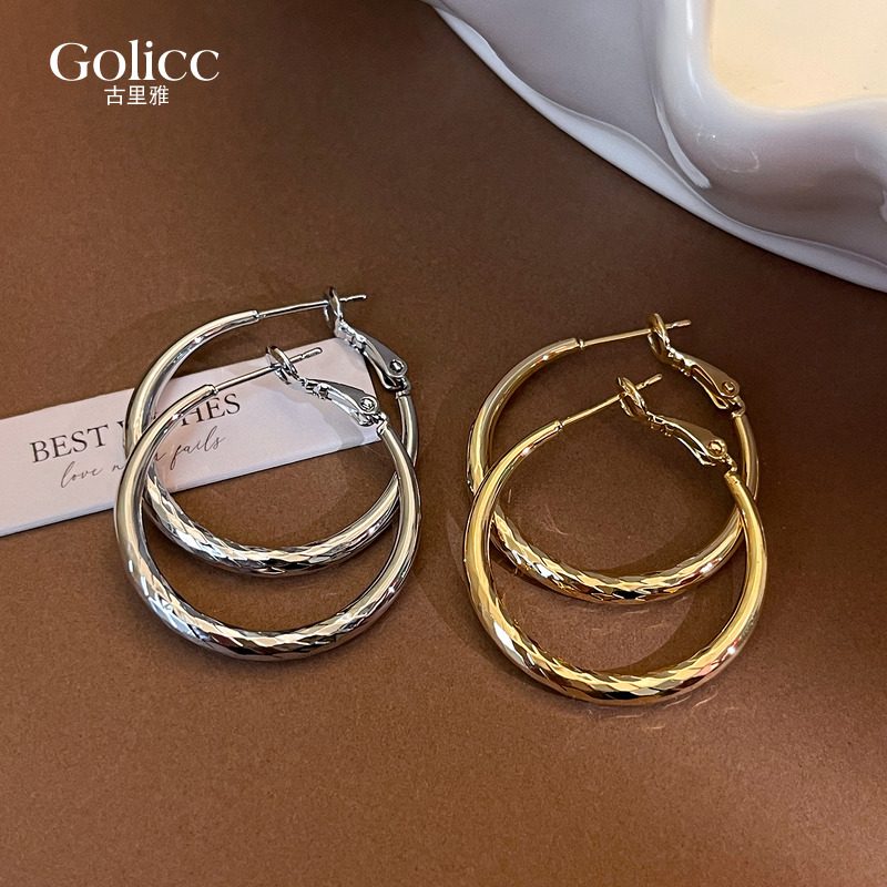 金色龙鳞圈圈耳环高级感耳饰