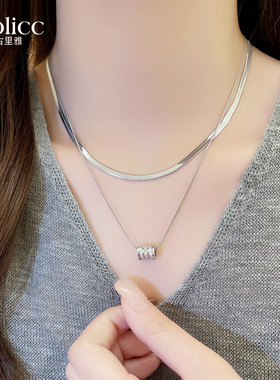 银色小蛮腰锆石吊坠双层叠戴项链