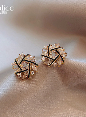 古里雅锆石花环耳钉女轻奢高级感气质大气耳环2025超火巨好看耳饰