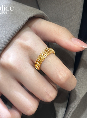 金色镂空钱币开口戒指小众设计