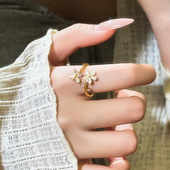 金色花朵瓣开口戒指女精致小众设计巨好看 食指戒轻奢高级感指环