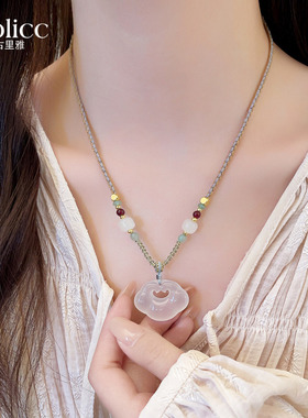 新中式玉石祥云串珠编织项链轻奢