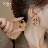 金色多层圈圈耳环女时尚 高级感轻奢耳饰 耳圈方圆脸耳钉2026年新款