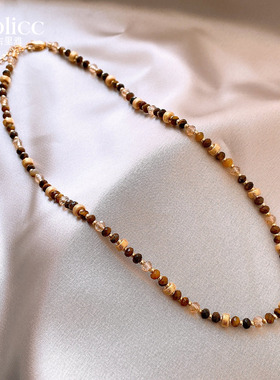 虎眼石黄水晶串珠项链高级感配饰