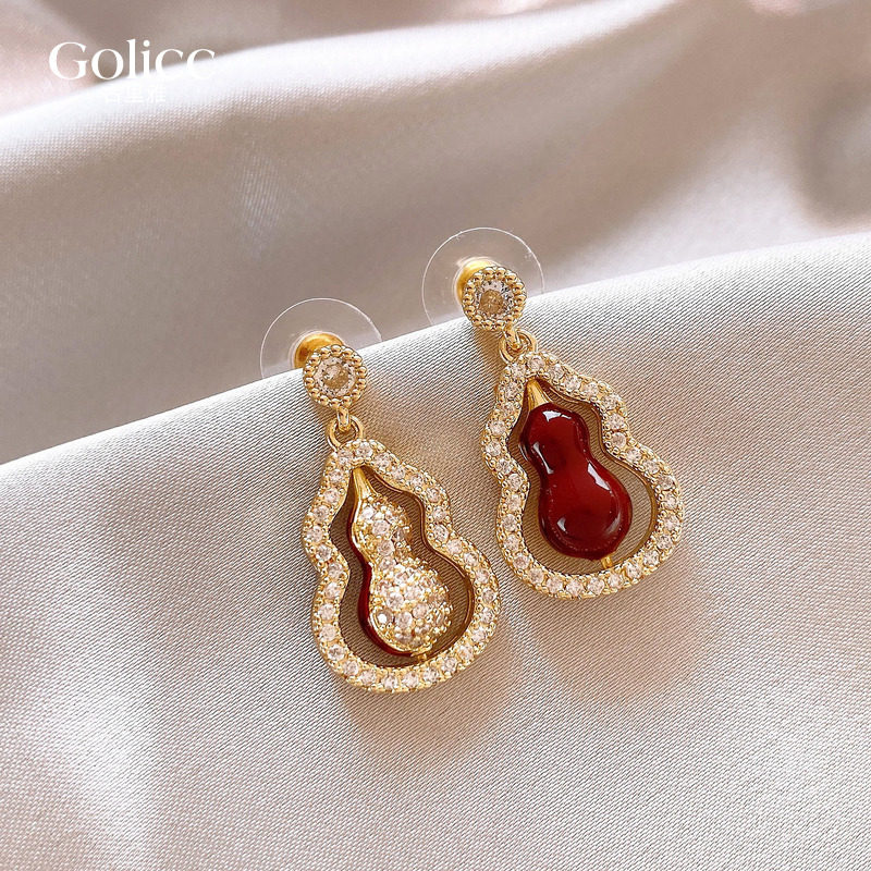 金色满钻双面红色葫芦耳坠耳环女轻奢高级感耳钉新年耳饰2026超火,饰品/流行首饰/时尚饰品新,耳环,淘宝优惠券,粉丝福利购,淘宝优惠卷