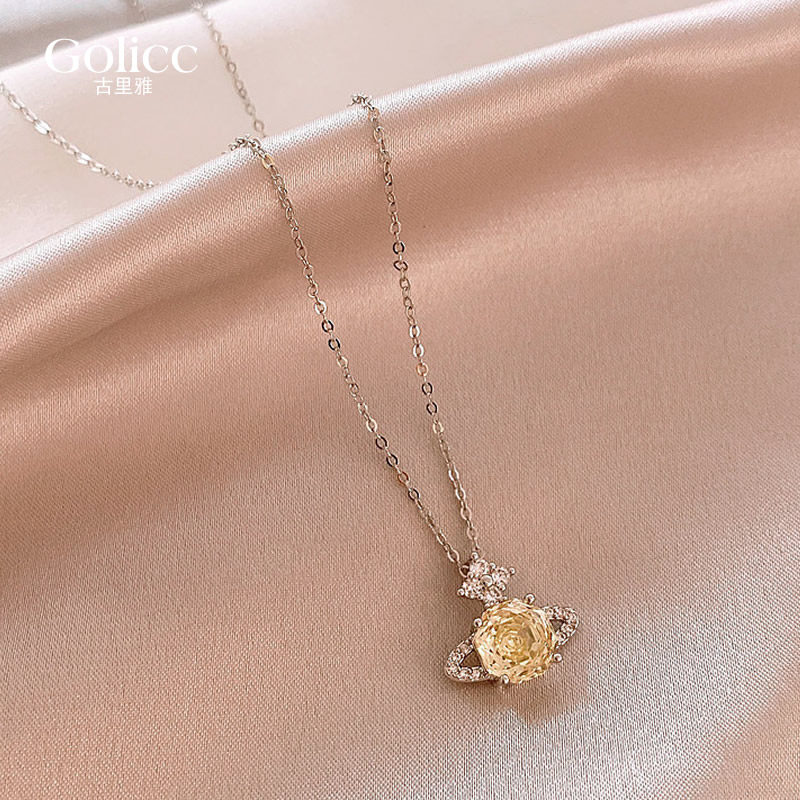玫瑰切锆石四叶草星环吊坠项链高级感轻奢小众锁骨链女款2026新款