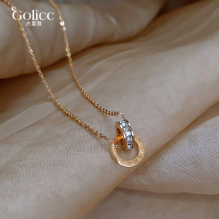 环环相扣锆石项链女不掉色小众设计感锁骨链轻奢气质个性百搭颈链