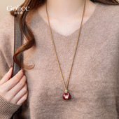 毛衣链配饰 高级感轻奢小众精致长款 红色福锁吊坠项链女款 2026新款