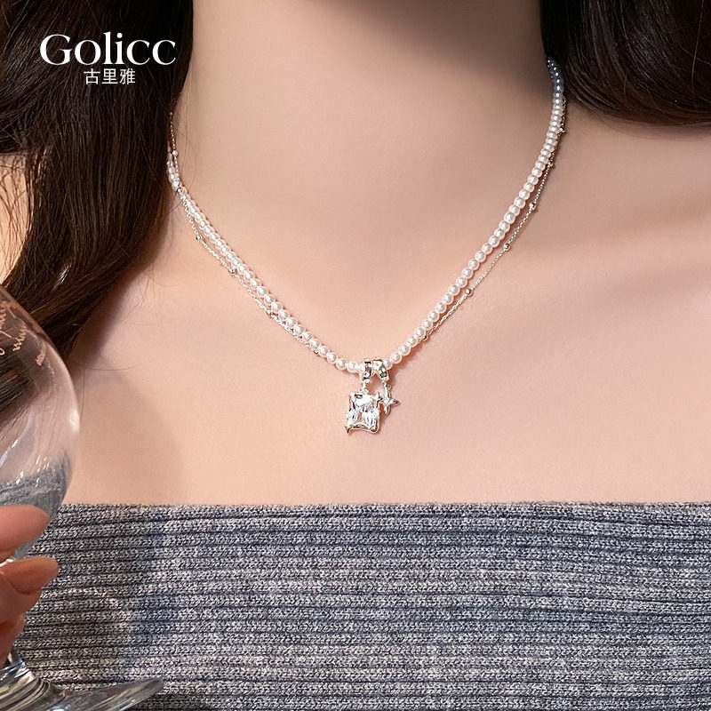 白色双层叠戴珍珠串珠锆石吊坠项链女2026新款高级感轻奢小众饰品