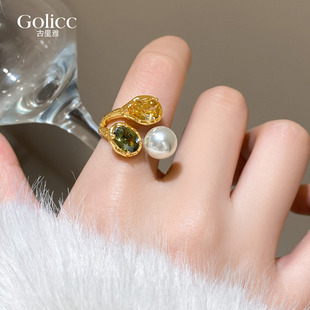 金色珍珠蛇形锆石开口戒指女2026新款爆款闺蜜食指指环轻奢高级感