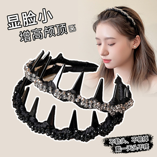 黑色水晶串珠高颅顶发箍女款高级感头饰日常外戴发饰2025新款高端