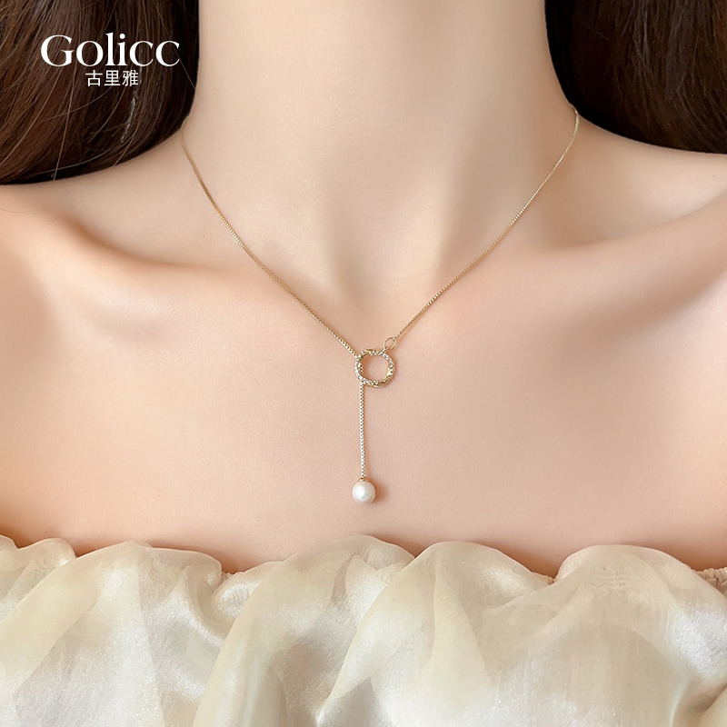 金色微镶圆环珍珠项链高级感轻奢