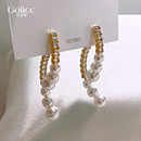 高级感气质轻奢耳钉小众耳饰 爆款 独特交叉珍珠长款 耳环女2025新款