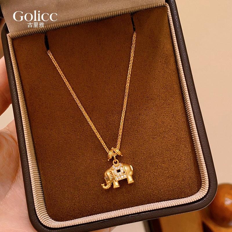 沙金微镶小象吊坠毛衣项链女秋冬轻奢高级感气质大气配饰2025新款
