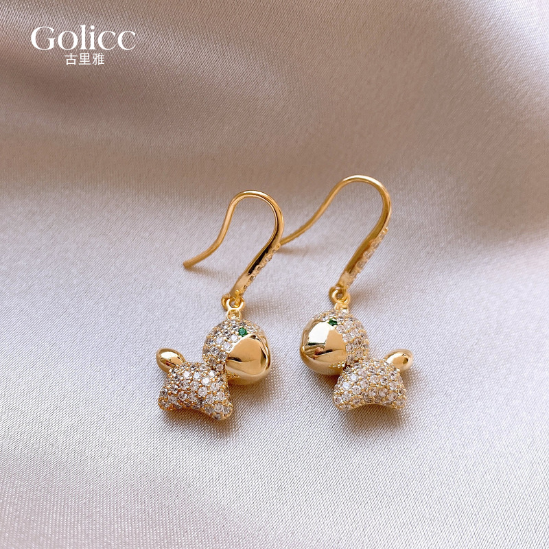 金色满钻小马耳钩耳环高级感耳饰