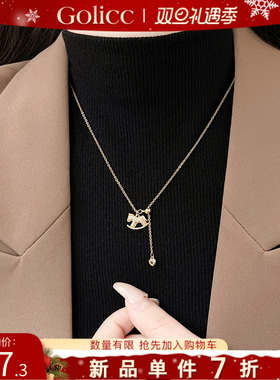 金色满钻小马项链高级感轻奢小众