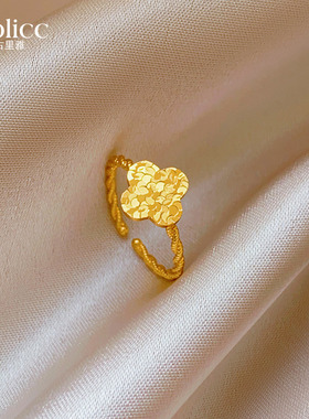 金色碎碎冰四叶草扭纹戒指巨好看