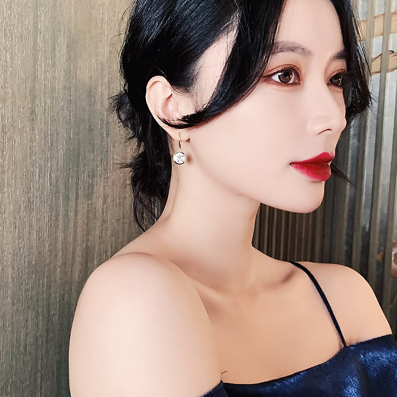 现货圆形锆石耳环女高级感轻u奢小众韩国气质网红耳饰2021新款潮