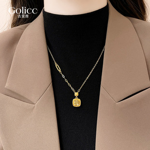 沙金碎碎冰大小方糖吊坠项链女2026新款高级感轻奢小众毛衣链秋冬