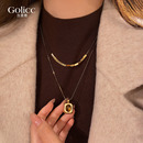 叠戴美拉德虎眼石吊坠项链女款 配饰 高级感轻奢秋冬毛衣链2025新款