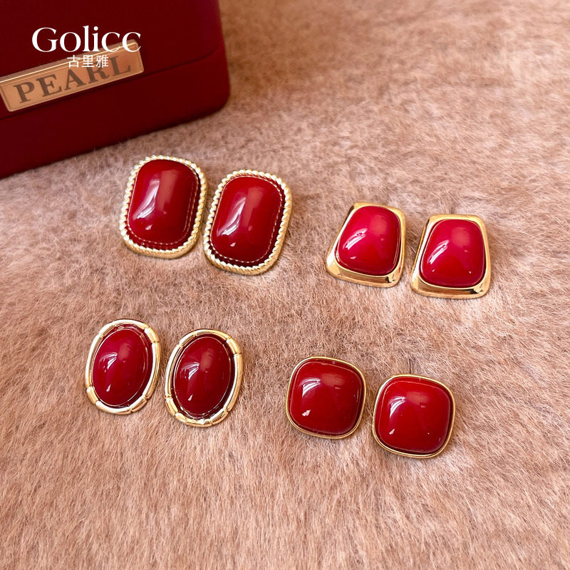 红色几何方糖珍珠耳环女轻奢高级感气质大气耳钉新年耳饰巨好看的,饰品/流行首饰/时尚饰品新,耳环,淘宝优惠券,粉丝福利购,淘宝优惠卷