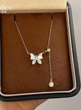 金色蝴蝶锆石项链颈链配毛衣饰品