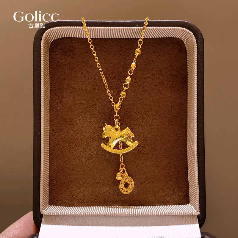 金色碎碎冰小马本命年钱币吊坠项链女款配饰高级感轻奢小众毛衣链 - Golicc古里雅出品