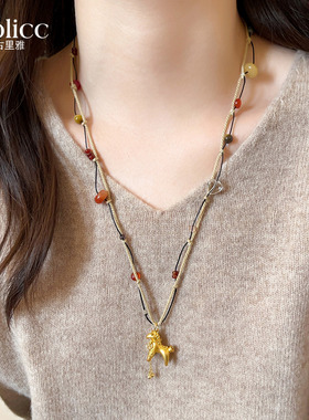 金色立体小马钱币串珠项链配饰品