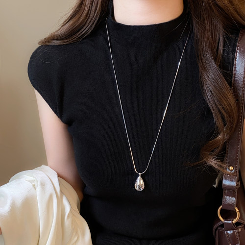银色水滴吊坠抽拉式可调节项链
