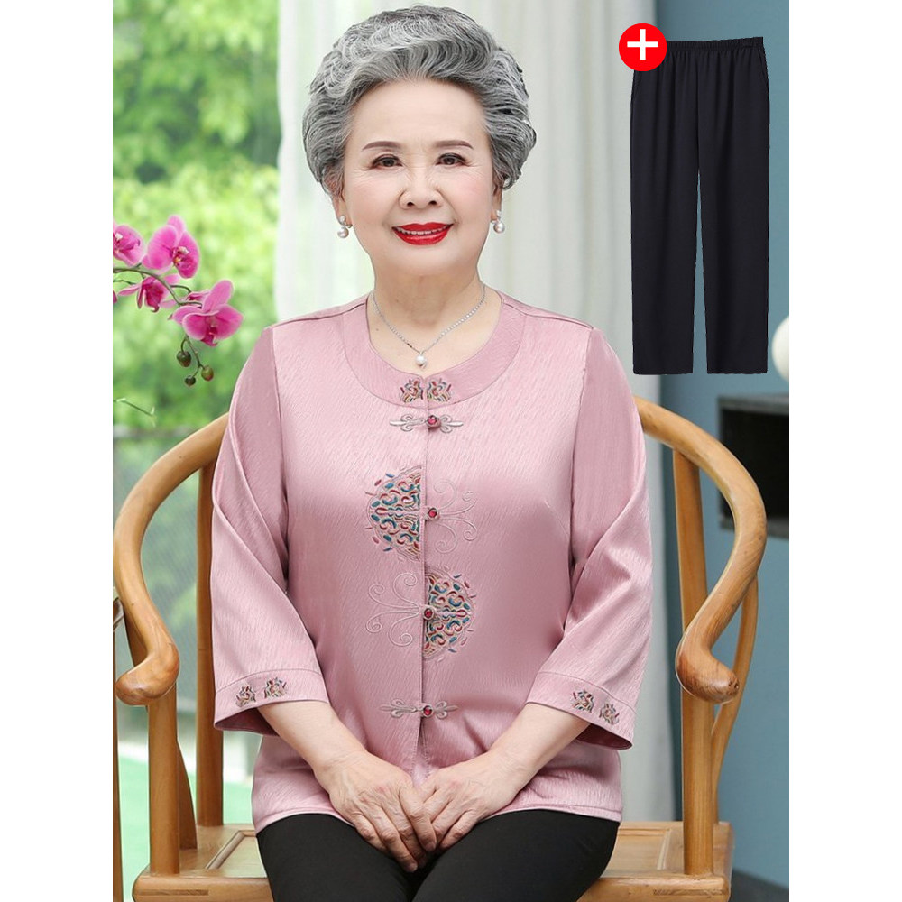 中老年人夏装女奶奶短袖衬衫洋气