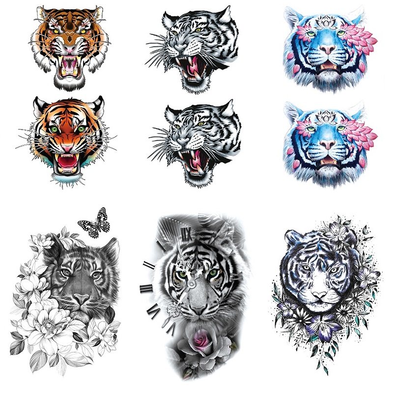 老虎头纹身贴防水男持久花臂胸口手臂仿真刺青纹艾美身体彩绘贴花