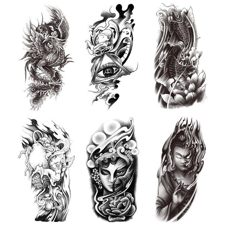 暗黑凤凰鲤鱼金蟾戏子双面佛 仿真半臂休闲聚会摄影临时3d纹身贴