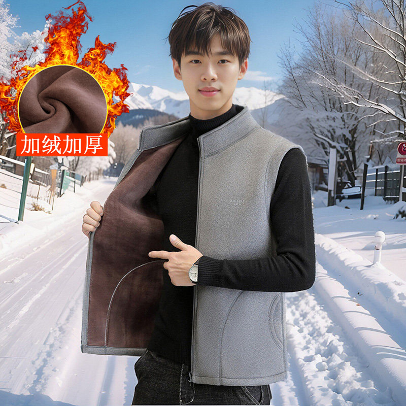 冬男士加绒加厚马甲内穿打底外套可外穿中年防寒保暖冬装学生背心