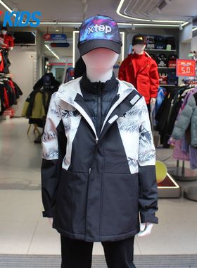 特步儿童冬季新款男大童保暖可拆卸羽绒内胆加绒外套6754251C4115