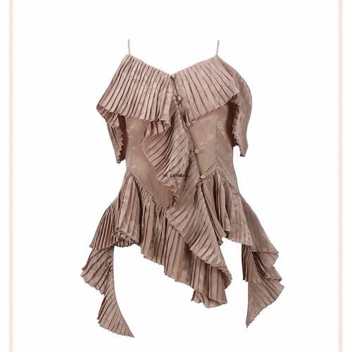 Y*H设计师26SS春夏新款不对称下摆褶皱上衣吊带女原2680