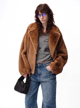 设计师ADA PLAYS25秋冬设计师水貂毛皮翻领外套短