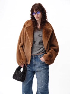 设计师ADA PLAYS25秋冬设计师水貂毛皮翻领外套短