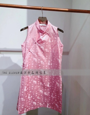 meetmimiq设计师品牌猫咪印花新中式盘扣衬衫连衣裙无袖