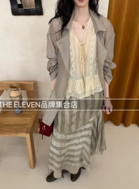 ASYU设计师品牌26夏秋新款翻领韩系简约宽松短外套吊带裤子蕾丝