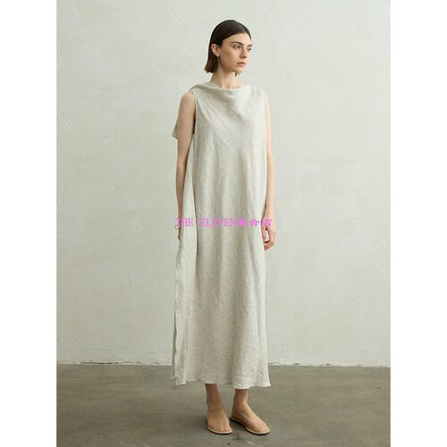 26SS春夏新品 小众设计感亚麻洋装女简约无袖长裙